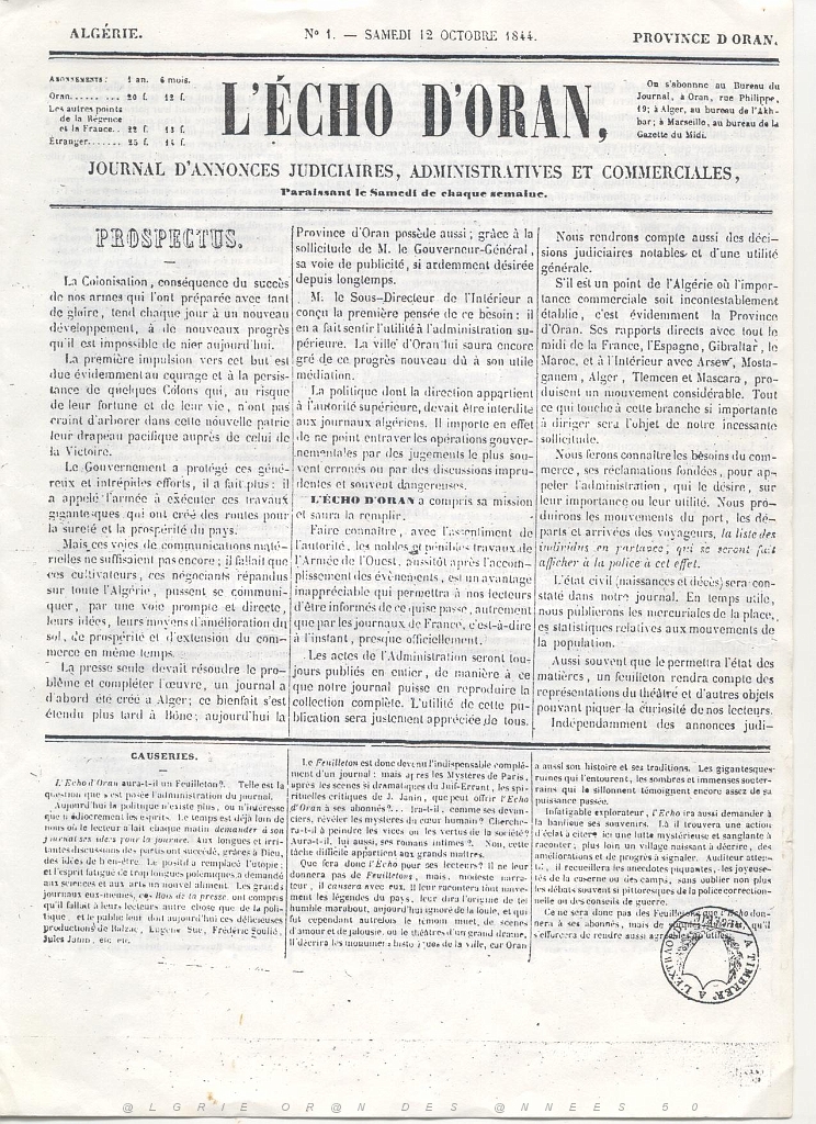ECHO D ORAN SAMEDI 12 OCTOBRE 1844 PAGE 00 01.JPG